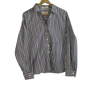 Orvis Women’s Blue White Ruffled Trim Button Up Blouse Size 16